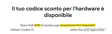 Codice sconto Google Pixel 180€