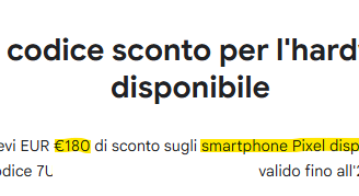 Codice sconto Google Pixel 180€