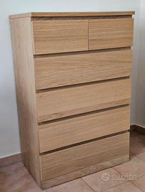 Cassettiera con 6 cassetti con piano in vetro