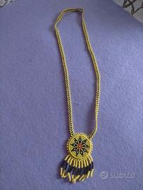 COLLANA VINTAGE CON PERLINE GIALLE E NERE ANNI 70
