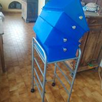 carrello blu da ufficio con rotelle 4 cassetti,