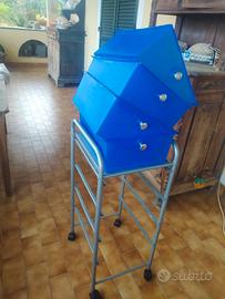 carrello blu da ufficio con rotelle 4 cassetti,