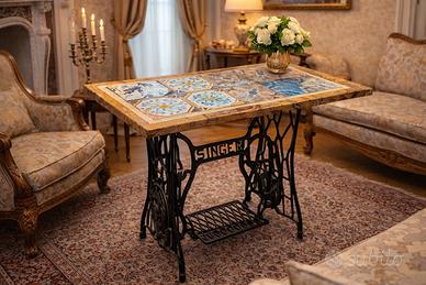 TAVOLINO IN GHISA "SINGER" CON PIANO TAVOLO IN MAR