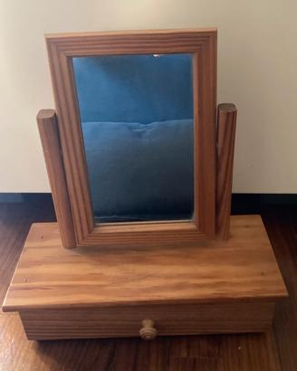 Specchiera vintage con cassettino grezza