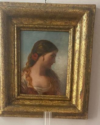 Quadro antico dama con orecchino