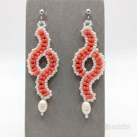 Orecchini Vintage Boho chic Rosso Perle di Fiume