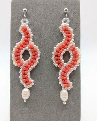 Orecchini Vintage Boho chic Rosso Perle di Fiume