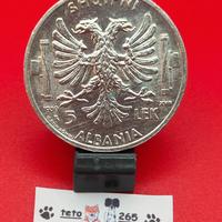 1939 Albania 5 Lek Ag 835 5g Vittorio Emanuele III