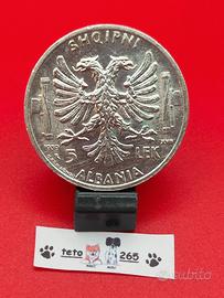 1939 Albania 5 Lek Ag 835 5g Vittorio Emanuele III