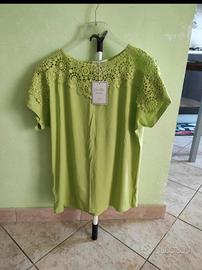 Maglia Estiva Verde Prato con Ricamo Crochet