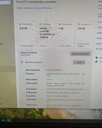 Computer fisso i5 8gb ram 256gb ssd nvidia p400