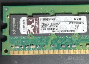 Memoria RAM 1GB - DDR2 PC2-4200 - KVR533D2N4/1G