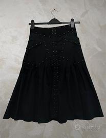 Gonna nera Max Mara borchie cotone denim boho rock
