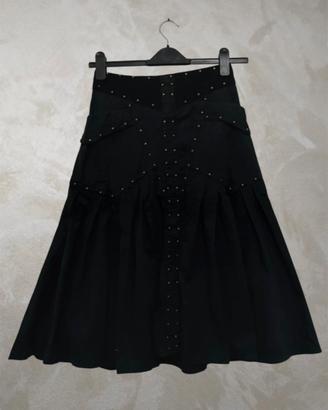 Gonna nera Max Mara borchie cotone denim boho rock