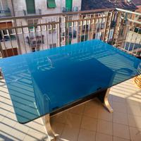 Tavolo in vetro, metallo e legno - 152x105 cm