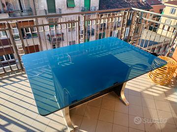 Tavolo in vetro, metallo e legno - 152x105 cm