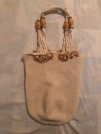 Borsa borsetta uncinetto beige Vintage anni 90