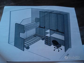 Cameretta componibile Ciliegio/Rosso pari a nuovo