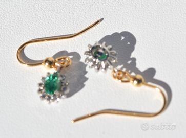 Orecchini Oro 18kt 24 Diamanti naturali e Smeraldo