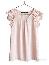 Blusa rosa  Zara con maniche in pizzo

