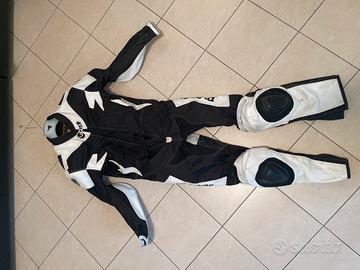Tuta moto intera in pelle e tessuto