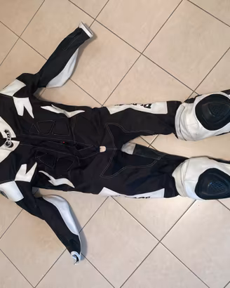 Tuta moto intera in pelle e tessuto