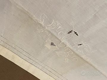 Vintage asciugamano lino ricamato Buon Giorno