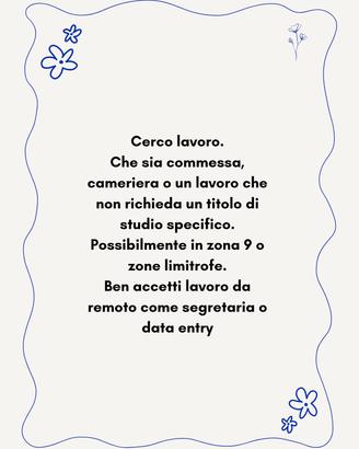 zona nove cameriera commessa o da remoto