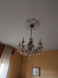lampadario vintage bronzo e cristallo 