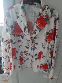 Blazer cotone con rose rosse