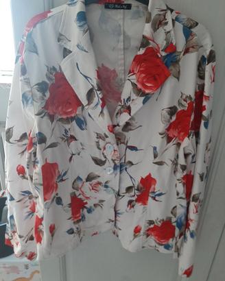 Blazer cotone con rose rosse