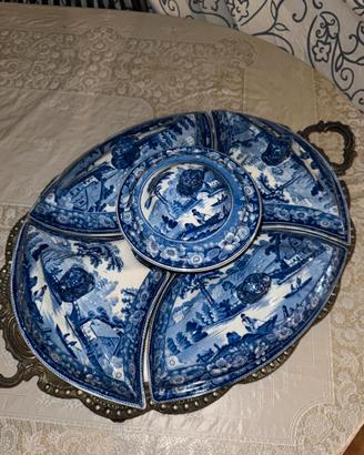 Antica Antipastiera inglese ceramica blu + Vassoio