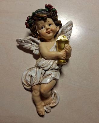 Angelo con Dono Dorato - Resina dipinta - 7×12 cm