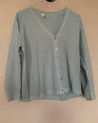 Cardigan grigio polvere/azzurro in lana