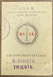 Tessera Nazionale Arma Milizia M.V.S.N.