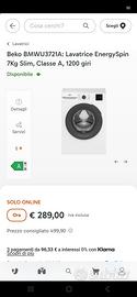lavatrice  slim energy spin Beko 7 kg