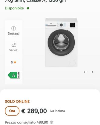 lavatrice  slim energy spin Beko 7 kg