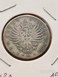  1 LIRA AQUILA SABAUDA ARGENTO 1907