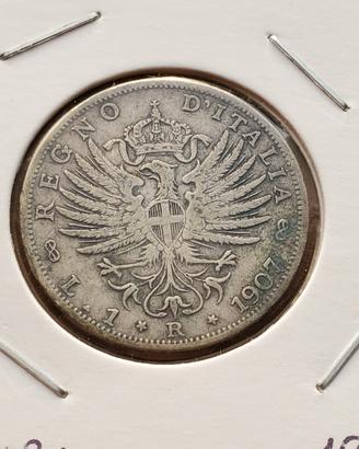  1 LIRA AQUILA SABAUDA ARGENTO 1907
