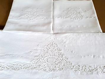 Set matrimoniale in puro lino e pizzo Venezia