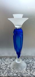 Candelabro vintage in blu cobalto e vetro satinato