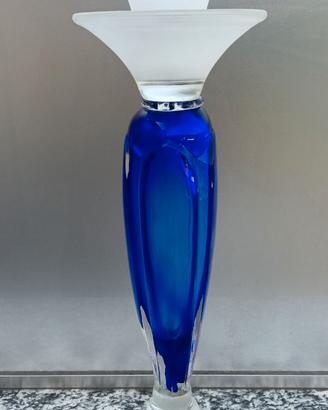 Candelabro vintage in blu cobalto e vetro satinato