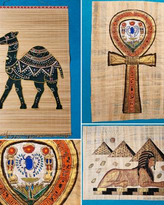 Disegni su Papiro Antico Egitto + Tendina in Bambù