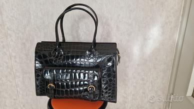 Borsa grande di coccodrillo marrone scuro