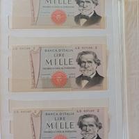 3 banconote da 1000 lire di Giuseppe Verdi 
