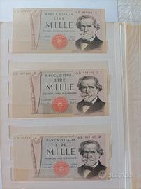 3 banconote da 1000 lire di Giuseppe Verdi 