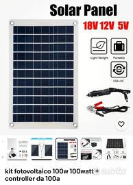 Kit pannello fotovoltaico 100watt casa giardino