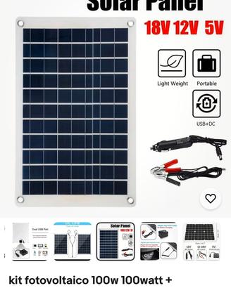 Kit pannello fotovoltaico 100watt casa giardino
