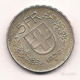 5 franchi svizzeri 1939 argento