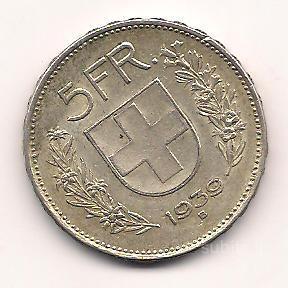 5 franchi svizzeri 1939 argento